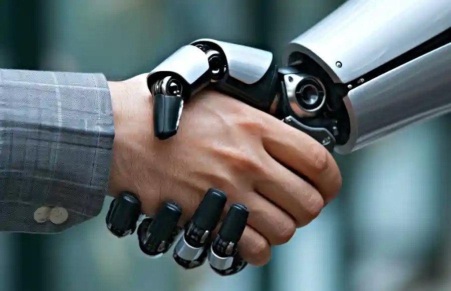 Human AI Handshake – Image: StockCake / AI generated