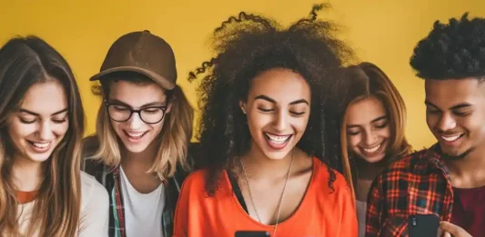 Friends and Phones – Image: StockCake / AI generated